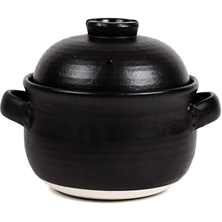 佐治陶器 ご飯鍋 黒 19.5cm 萬古焼 絶品 ごはん鍋 (中蓋付) 3合 30-1