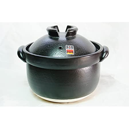 佐治陶器 ご飯鍋 黒 19.5cm 萬古焼 絶品 ごはん鍋 (中蓋付) 3合 30-1