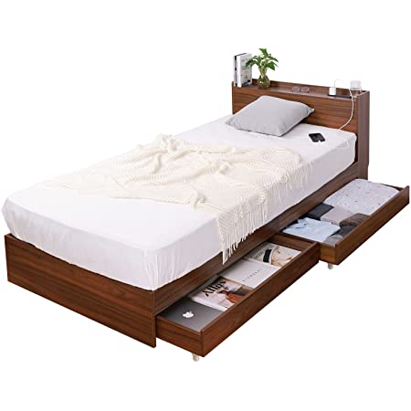 ベッド シングル ベッドフレームのみ 収納付き 引き出し キャスター ホワイト 棚 宮 コンセント 木製 Serest セレスト 2151017