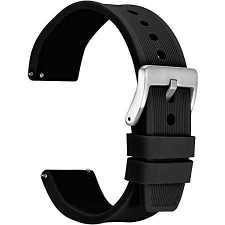 [WOCCI]時計バンド シリコンラバー 22mm 防水時計替えベルト スポーティ ゴム腕時計ベルト 黒/シルバーバックル