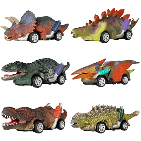 恐竜のおもちゃのリターンカー、6包の恐竜のおもちゃの車、6歳以上の男の子のおもちゃ、プルバックカー GreenKidzの恐竜ティラノサウルスゲーム
