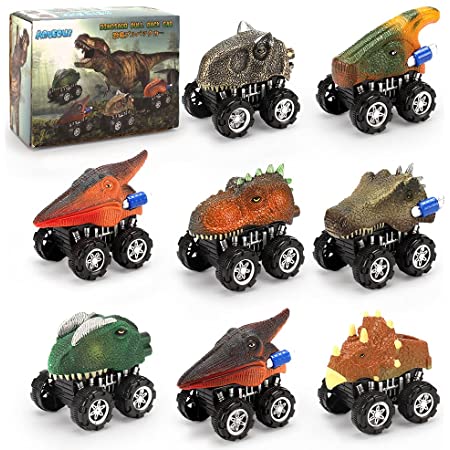 恐竜のおもちゃのリターンカー、6包の恐竜のおもちゃの車、6歳以上の男の子のおもちゃ、プルバックカー GreenKidzの恐竜ティラノサウルスゲーム