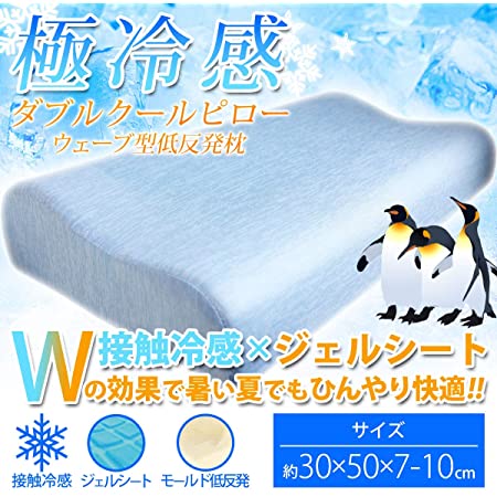 極冷感 ダブルクールピロー ウェーブ型低反発枕 サックス 約30X50X7-10cm
