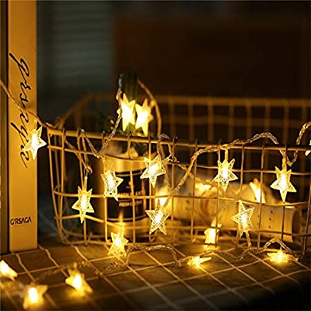 イルミネーションライト ストリングライト クリスマス パーティー 結婚式 誕生日 飾りライト 電飾 室内室外 防水 電球色 LED (5m, 星)