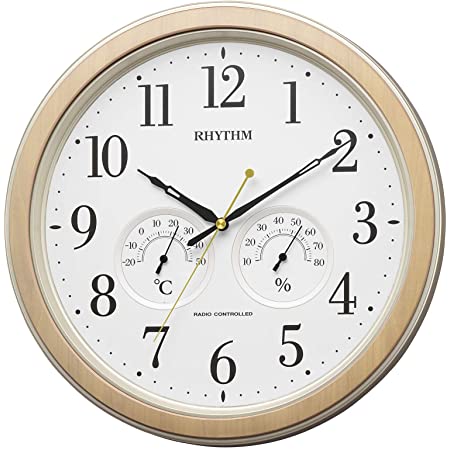 リズム(RHYTHM) 掛け時計 ブラウン(木目調) Φ33×4.5cm 電波時計 静かな 連続秒針 温度 湿度 計付き 8MY553SR23