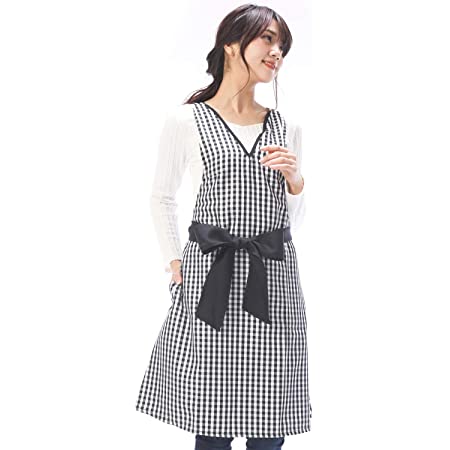 NISHIKI[ニシキ] エプロン おしゃれなワンピースのようなエプロン ロング丈 ポケット付き レディース かわいい ドレスエプロン apron (チェック/ML/91143)