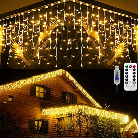 Salcar 120球USB式 3MLEDイルミネーションライト リモコン付き 8種点灯モード 電飾 防水 窓飾り カーテンライト クリスマスライト ストリングライト