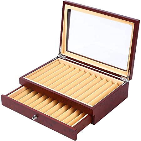 uyoyous 木製ペンケース 12本用 ペン収納ボックス 万年筆用 コレクションケース 万年筆箱 万年筆展示スタンド 12位 レッド