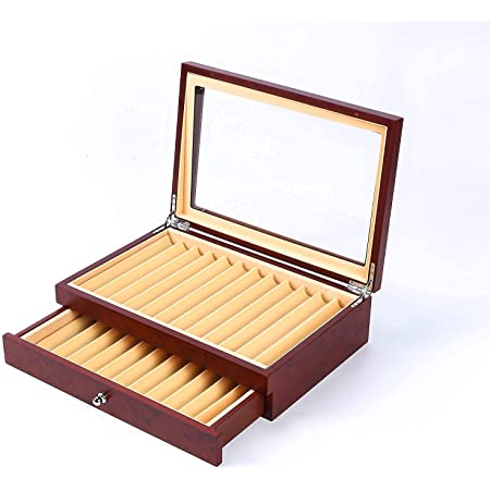 uyoyous 木製ペンケース 12本用 ペン収納ボックス 万年筆用 コレクションケース 万年筆箱 万年筆展示スタンド 12位 レッド