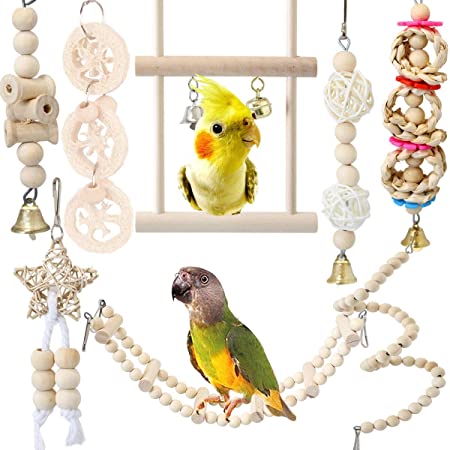 【 こだわり素材 】iikuru インコ おもちゃ 吊り下げ ボール 木 小鳥 止まり木 タワー 木製 鳥 玩具 はしご アスレチック y308