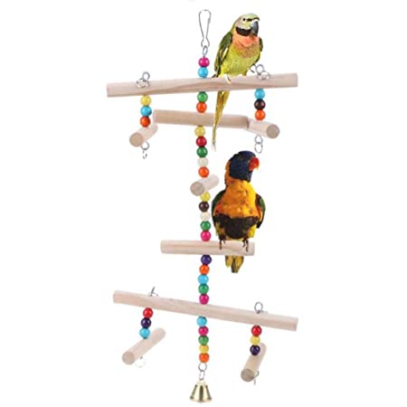 【 塗料不使用で安心 】iikuru インコ おもちゃ 吊り下げ 木 小鳥 止まり木 木製 鳥 玩具 はしご アスレチック 3点セット y306