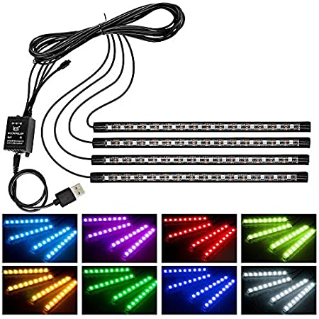 【Amazon限定ブランド】LETOUR 車内 led テープ ライト イルミネーション 5050RGB 18LED×4本 72LED 高輝度フットライト 足下照明 車内装飾 音に反応 全8色に切替 防水 リモコンとカーチャージャー付き