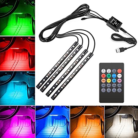 【Amazon限定ブランド】LETOUR 車内 led テープ ライト イルミネーション 5050RGB 18LED×4本 72LED 高輝度フットライト 足下照明 車内装飾 音に反応 全8色に切替 防水 リモコンとカーチャージャー付き