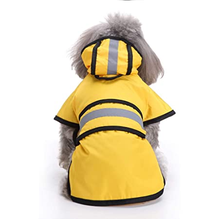 【DHseirenn】犬用レインコート ポンチョ ペット 通気 軽量 反射テープ付き 雨具 カッパ PU 柔らかい 着脱簡単 洋服 小型犬 (L, ブルー)
