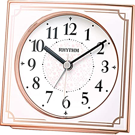 リズム(RHYTHM) 置き時計 ピンク 11×11.3×6.4cm 目覚まし時計 電波時計 電子音 ライト インテリア 4RL437SR13