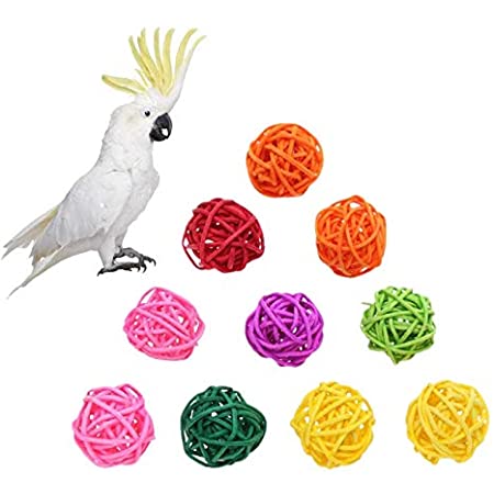 Kingsie インコのおもちゃ 10個セット オウム 鳥 噛むおもちゃ 3㎝ カラフル ラタン ボール 遊び 知育訓練 ストレス解消 運動不足解消 ランダム色
