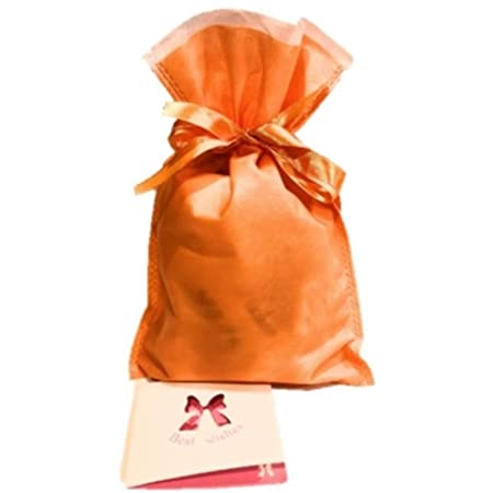 its プレゼント袋 巾着袋 ラッピング 不織布 リボン付 ギフトバッグ （5枚セット ＋ミニカード） (オレンジ, S)