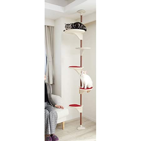 (エスライフ) S-Lifeeling キャットタワー 猫タワー 据え置き スリム 突っ張り 階段付き 爪とぎ 超長い 麻紐 猫ハウス 猫ツリー
