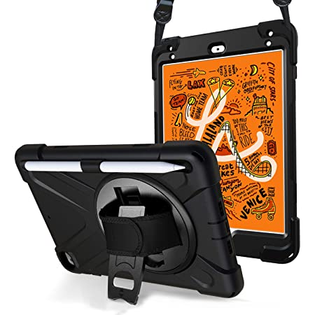 Eleproof iPad Mini 5/4 ケース ショルダー 肩掛け スタンド ハンドホルダー ペンホルダー 第五世代 ブラック