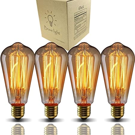 エジソン電球 60W 110V ST64電球調光可能 E26/ E27口金 ヴィンテージエジソンランプ タングステンフィラメント電球クリア アンティーク風 調光器対応 ホーム照明 装飾用器具 (4個)