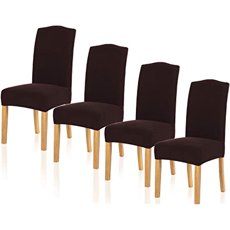 Fuloon 椅子カバー チェアカバー 4枚 伸縮素材 耐久性 家庭 ホテル ウェディング パーティー用 ダイニングチェアカバー 洗える 取り外し可能(コーヒー,4枚)