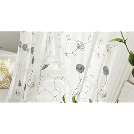 Ponoa(ポノア) 高級 刺繍 花柄 レースカーテン アジャスターフック付き ボイルカーテン (ﾌﾞﾙｰ 幅100cm×丈148cm, R-3・2枚入り)