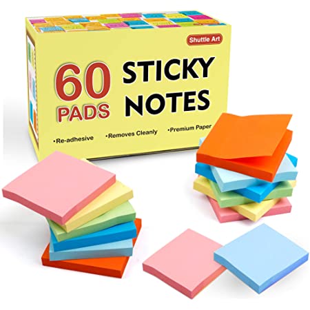 ARTEZA 3×3 Inches Sticky Notes, 96 Pads, 100 Sheets Per Pad, Bulk Pack, Assorted Colors, Re-Adhesive, Clean Removal, for Reminders, Studying, Office, School, and Home