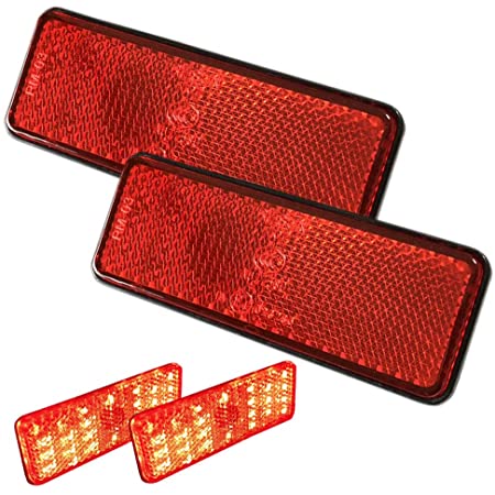 LED リフレクター LED 反射板 汎用 12v スモール ブレーキ ウインカー 連動可能 サイドマーカー 赤レンズ レッド発光 赤発光 レッドレンズ 角型 ２個セット (赤レンズ/赤発光)