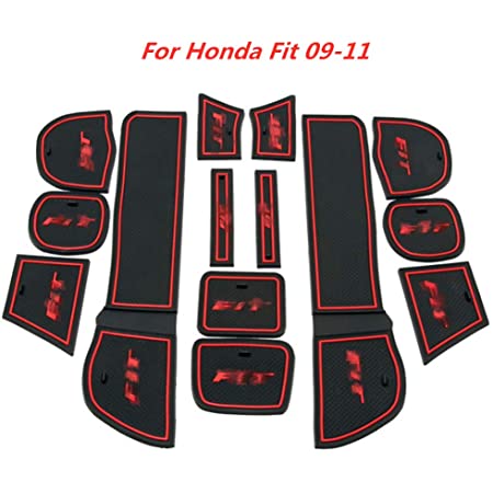 のために適した ホンダ フィット Honda Jazz Fit(14-17) アームレストボックスなし 専用 インテリアラバーマット 車カスタムドレスアップ アクセサリー ドアポケットマット 滑り止め ノンスリップ マット 内装 収納スペ ス保護 15枚 赤