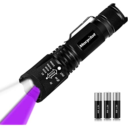 紫外線 ブラックライト 2本 Morpilot 2 in 1 UVライトと LED 懐中電灯 ズーム式500LM超高輝度 4段階モード 395nm紫外線ライト 防水 目には見えない汚れに対策に (TYPE-1)