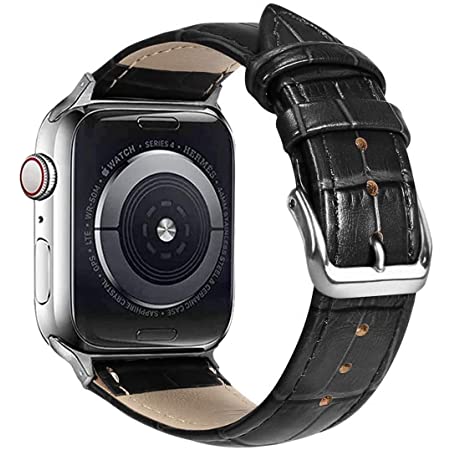 LOVLEOP バンド コンパチブル Apple Watch バンド 42mm 44mm，トップレザー交換用ストラップ コンパチブル アップルウォッチ バンド ，のために適したiWatch SE, Series 6/5/4/3/2/1(42mm 44mm, ブラック+ブラックコネクタ)
