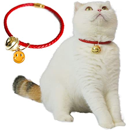 Kukaster Pet 猫 首輪 鈴付き 猫の首輪 子犬 ペット用品 安全 セーフティー 単色 可愛い 軽量 M（笑顔）