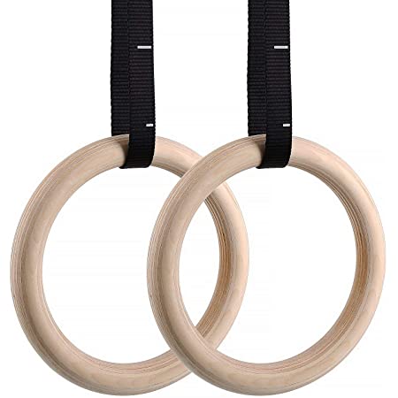 uyoyous 木製体操吊り輪 – オリンピック体操リング 調節可能な長いバックルのストラップ 最大負荷250kg 自宅のジム 筋力強化 トレーニング 運動道具 器械 Wooden Gymnastic Rings