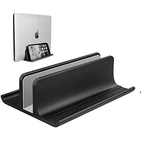 ノートパソコンスタンド パソコンホルダー ノートPCスタンド 縦置き 2台収納 幅調整可能 アルミ製 MacBook/iPad/laptop/タブレット対応 (ブラック)