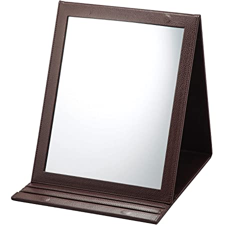 フェリモア 鏡 卓上 三面鏡 卓上ミラー 木製 卓上鏡 扉 化粧鏡 彫刻 角度調整 折りたたみ (ブラウン)
