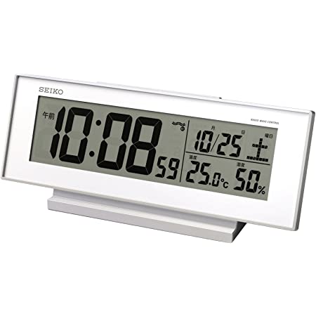 セイコークロック(Seiko Clock) 置き時計 銀色メタリック 本体サイズ: 7.7×17.4×3.8cm 目覚まし時計 電波 デジタル 温度 湿度 表示 快適環境NAVI SQ794S