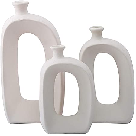 Anding 白い陶磁器の花瓶 マットライトのデザイン 独創的なインテリア 生花花瓶(LY381 白)