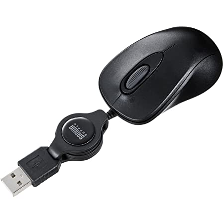超小型マウス 格納式 伸縮マウス ケーブル収納型 USB有線マウス 光学式 巻き取り式 小型 ミニ Sサイズ リール付き PCノートパソコン/コンピュータ対応 (ブラック)