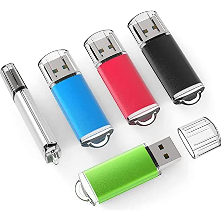 RAOYI USBメモリ 4GB USB2.0 5個セット フラッシュドライブ キャップ式 コンパクト 5色（黒、赤、青、緑、銀）