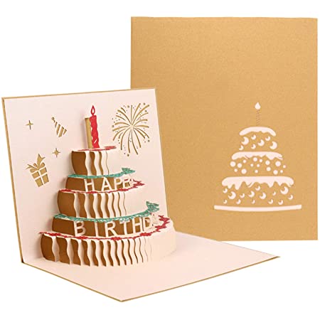 moin moin メッセージ カード バースデー 誕生日 グリーディング 飛び出す 切り絵 立体 3D ケーキ ろうそく 赤 レッド/本体 + メッセージカード + 封筒 2セット / 180度開くバースデーケーキ