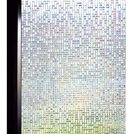 DUOFIRE 3D窓用フィルム 台風対策 飛散防止 目隠しシート ガラスフィルム 断熱 遮光 結露防止 紫外線UVカット 水で貼る 貼り直し可能 装飾フィルム おしゃれ [モザイク014] (0.3M X 2M)
