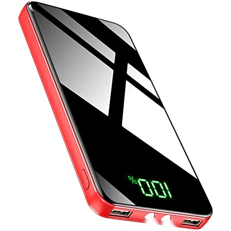 モバイルバッテリー 15600mAh 大容量 2019最新版 軽量 薄型 2つUSB出力ポート スマホ 充電器 LCD残量表示 旅行/緊急用 Android/iPhone対応 (ホワイト)