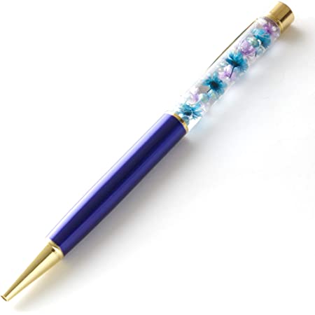 MokuMoku ハーバリウムボールペン 完成品 替え芯 ペンケース付き (ブルー×ブルー)