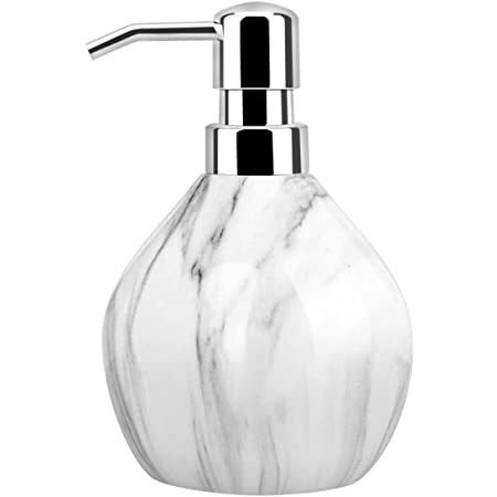 Luxspire シャンプーボトル ディスペンサー 詰め替えボトル シャンプー 洗剤 化粧水 アルコール対応 お手入れ簡単 楕円状 部屋飾り 450ML White Marble