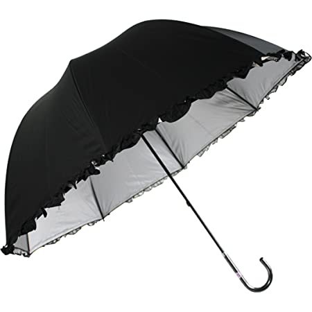 軽い日傘 UVカットの晴雨兼用 紫外線遮蔽率90% 以上 2重フリル 手開き傘 (黒)