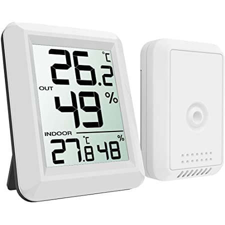 ORIA デジタル温湿度計 外気温度計 ワイヤレス 室内 室外 高精度 LCD大画面 置き掛け両用 華氏/摂氏表示 温室 ペット 温度管理 健康管理 インフルエンザ予防 見やすい おしゃれ ホワイト