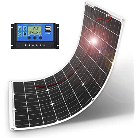 DOKIO 50W フレキシブル ソーラーパネル 単結晶 12V 車中泊 自作のソーラー発電に最適な小型・家庭用太陽光パネル 10Aチャージャーコントローラー付き