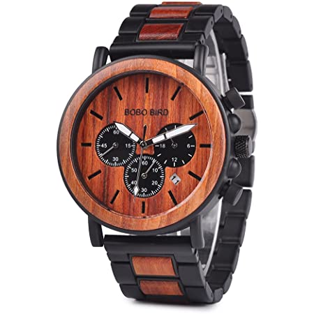 BOBO BIRD Q13-1 メンズ レディース 木製腕時計 カラフル 木材 腕時計 デイデイト表示手作り クォーツ時計