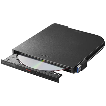 BUFFALO USB3.1(Gen1)/3.0 外付け DVD/CDドライブ バスパワー Wケーブル(給電ケーブル付き) 薄型ポータブル 国内メーカー Window/Mac ブラック DVSM-PTV8U3-BK/N