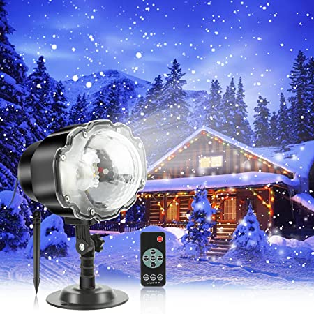 Syslux LED クリスマス プロジェクター 投影ランプ イルミネーションライト ステージライト クリスマス飾りライト 、雪落下プロジェクターランプガーデンボールルーム、パーティー、ハロウィーン、ホリデー風景装飾用防水雪効果スポットライト（防水リモート）